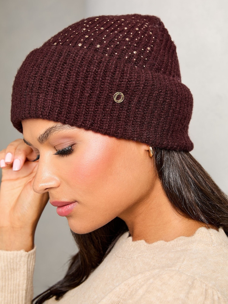 Lipsy Red Cosy Embellished Gem Beanie Hat - Image 2 of 4