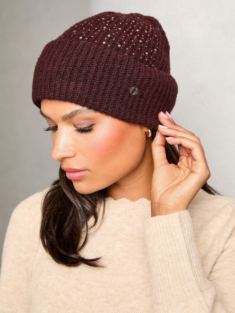 Lipsy Red Cosy Embellished Gem Beanie Hat - Image 4 of 4