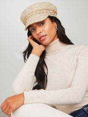 Lipsy Cream Fashion Sequin Baker Boy Hat - Image 1 of 4