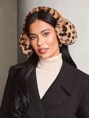 Lipsy Brown Leopard Super Soft Faux Fur Ear Muffs - Image 1 of 6
