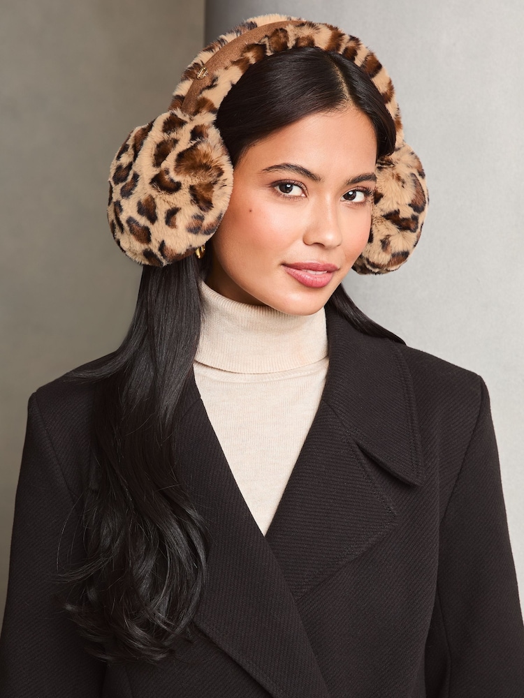 Lipsy Brown Leopard Super Soft Faux Fur Ear Muffs - Image 6 of 6