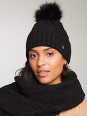 Lipsy Black Cosy Cable Pom Hat and Scarf Set - Image 3 of 6