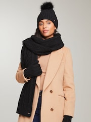 Lipsy Black Cosy Cable Pom Hat and Scarf Set - Image 4 of 6