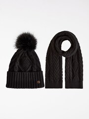 Lipsy Black Cosy Cable Pom Hat and Scarf Set - Image 5 of 6