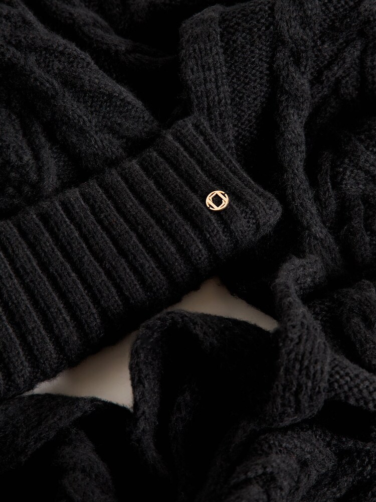 Lipsy Black Cosy Cable Pom Hat and Scarf Set - Image 6 of 6