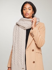 Lipsy Camel Cosy Cable Pom Hat and Scarf Set - Image 1 of 4