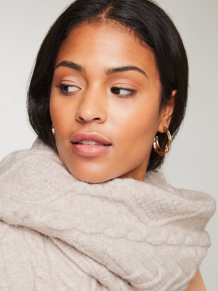Lipsy Camel Cosy Cable Pom Hat and Scarf Set - Image 2 of 4