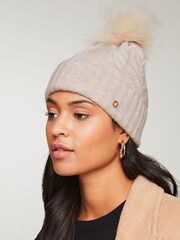 Lipsy Camel Cosy Cable Pom Hat and Scarf Set - Image 3 of 4