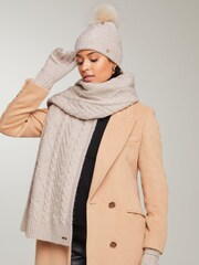 Lipsy Camel Cosy Cable Pom Hat and Scarf Set - Image 4 of 4