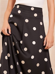 Friends Like These Black Satin Polka Dot Print Maxi Skirt - Image 3 of 4