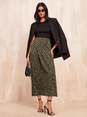Friends Like These Khaki Green Twill Midaxi Skirt With Tiers - Image 1 of 4