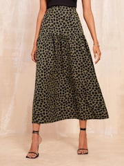 Friends Like These Khaki Green Twill Midaxi Skirt With Tiers - Image 2 of 4