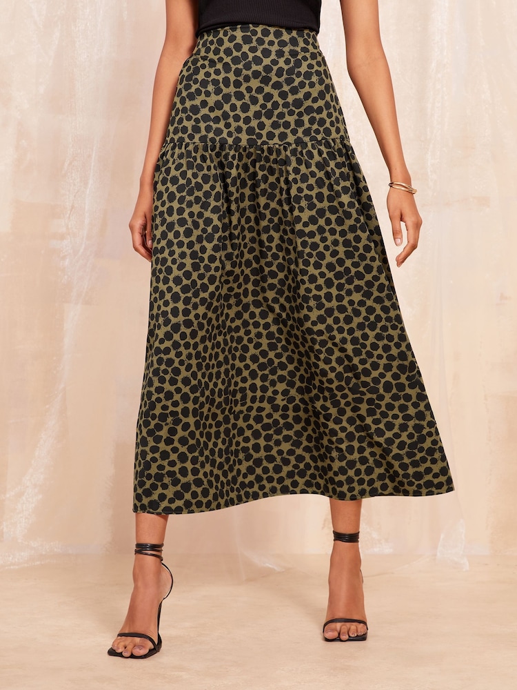 Friends Like These Khaki Green Twill Midaxi Skirt With Tiers - Image 2 of 4
