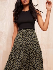 Friends Like These Khaki Green Twill Midaxi Skirt With Tiers - Image 3 of 4
