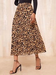 Friends Like These Brown Animal Chiffon Pleated Maxi Skirt - Image 1 of 4
