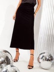Friends Like These Black Velvet Bias Maxi Skirt - Image 1 of 4