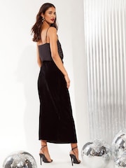 Friends Like These Black Velvet Bias Maxi Skirt - Image 3 of 4