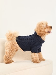 Lipsy Navy Blue Super Soft Cable Design Dog Jumper with Wool - Image 2 of 4