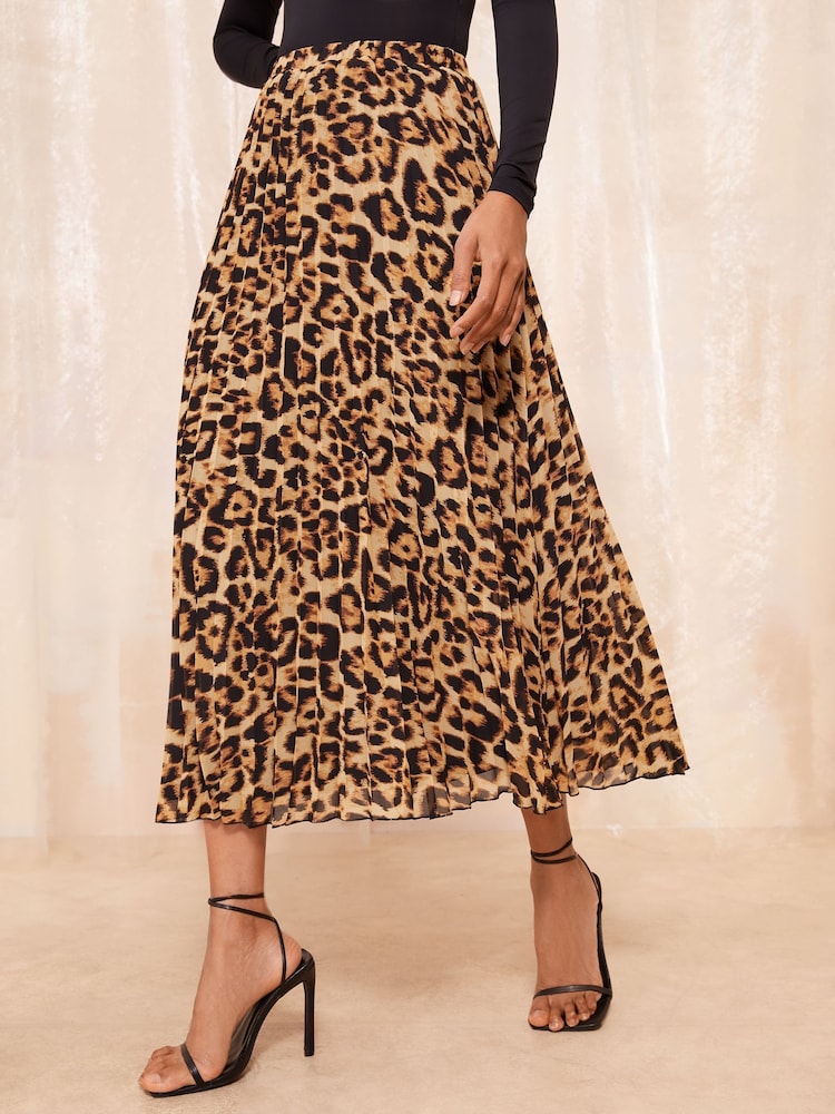 Friends Like These Brown Animal Petite Chiffon Pleated Maxi Skirt - Image 1 of 4