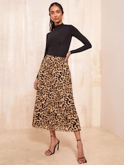Friends Like These Brown Animal Petite Chiffon Pleated Maxi Skirt - Image 2 of 4