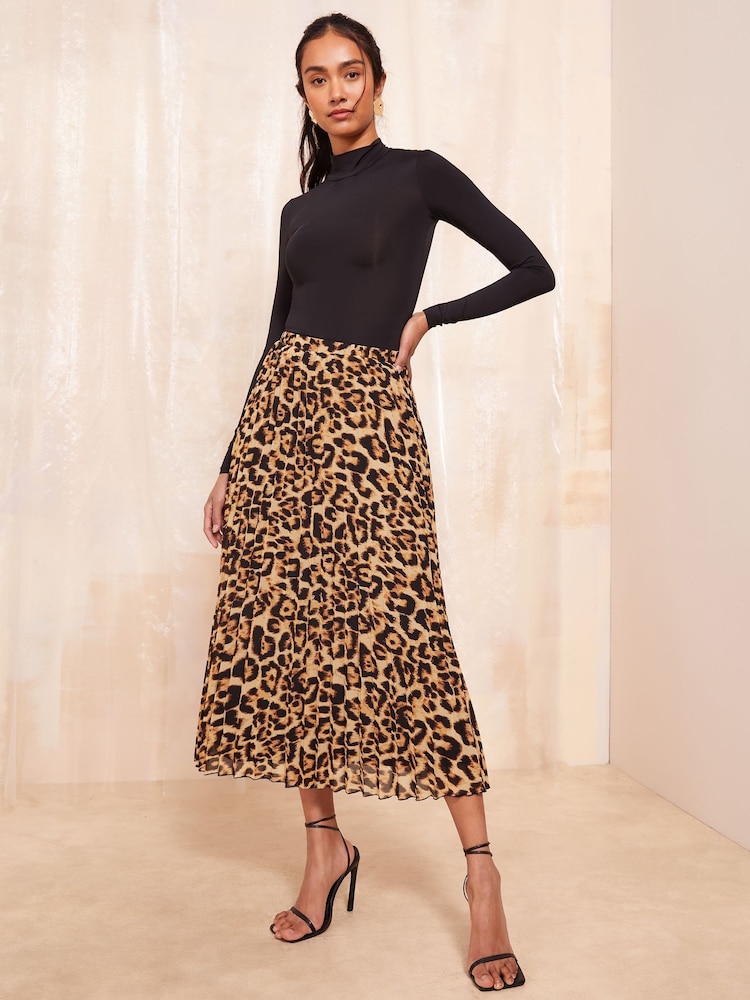 Friends Like These Brown Animal Petite Chiffon Pleated Maxi Skirt - Image 2 of 4