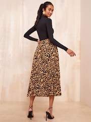 Friends Like These Brown Animal Petite Chiffon Pleated Maxi Skirt - Image 4 of 4