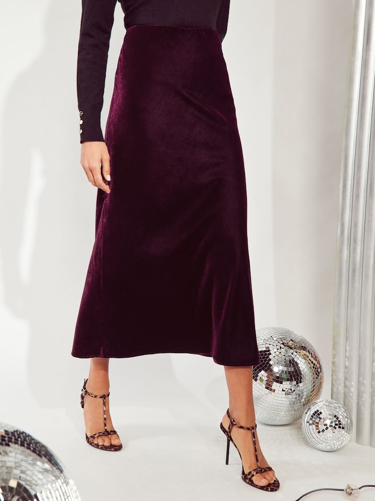 Friends Like These Red Petite Velvet Bias Maxi Skirt - Image 1 of 4 Friends Like These Red Petite Velvet Bias Maxi Skirt - Image 1 of 4
