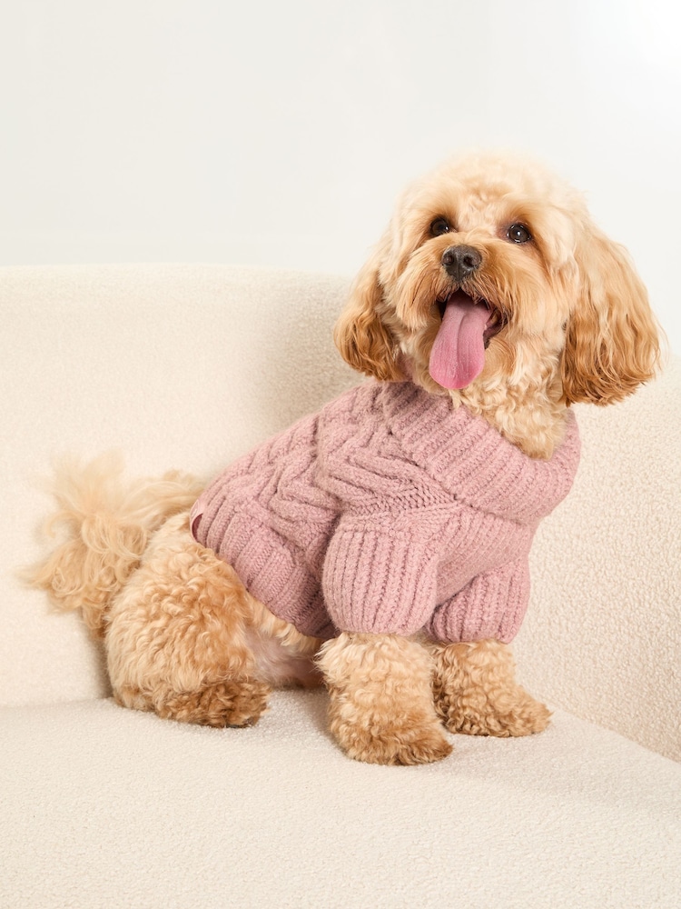 Lipsy Pink Super Soft Cable Design Dog Jumper with Wool - Image 1 of 1