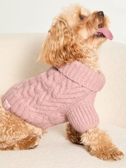 Lipsy Pink Super Soft Cable Design Dog Jumper with Wool - Image 2 of 4