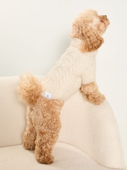 Lipsy Cream Super Soft Cable Design Dog Jumper with Wool - Image 2 of 4