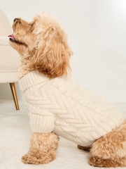 Lipsy Cream Super Soft Cable Design Dog Jumper with Wool - Image 3 of 4