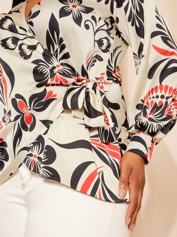 Curves Like These Cream Satin Wrap Blouse - Image 2 of 4