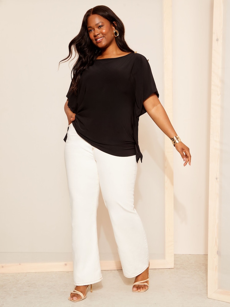 Curves Like These Black Jersey Cape with Button Detail - Image 3 of 4