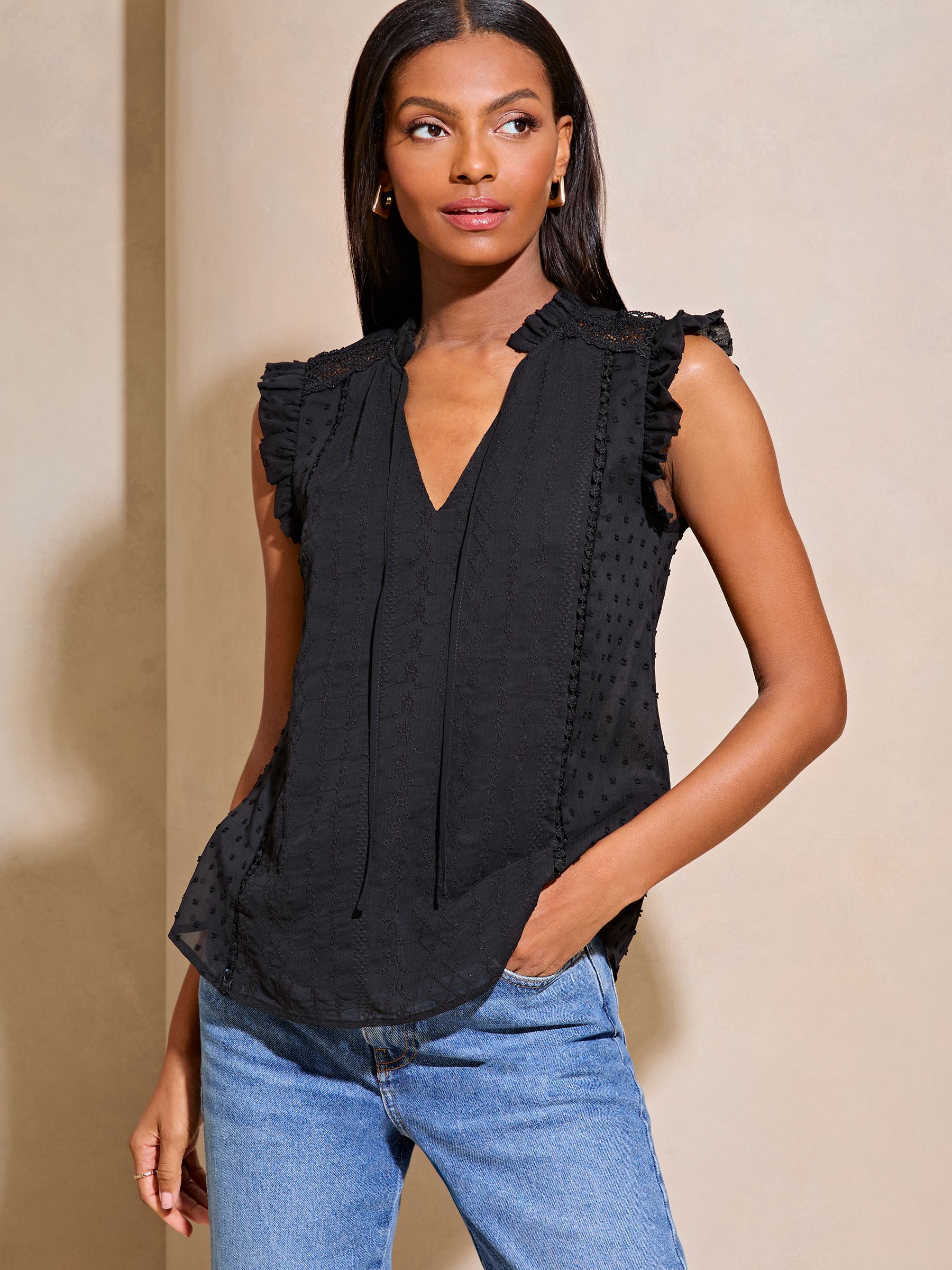 Buy Lipsy Black Sleeveless Lace Embroidered Blouse from Next Luxembourg