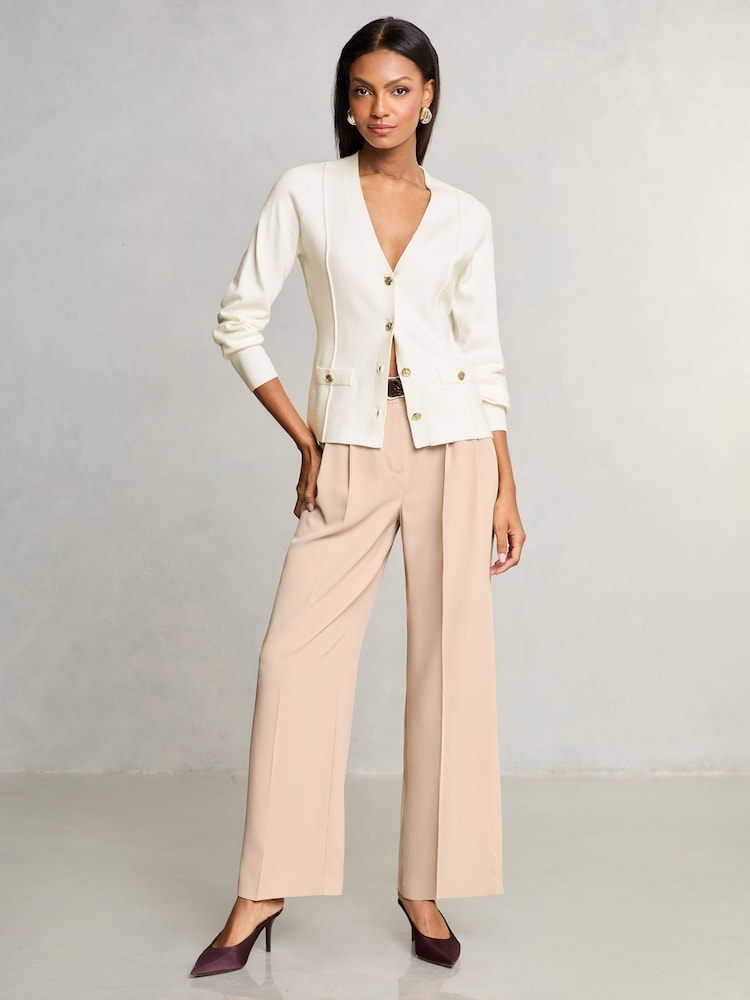 Lipsy Ivory White Structured Button Knit Cardigan - Image 2 of 4 Lipsy Ivory White Structured Button Knit Cardigan - Image 2 of 4