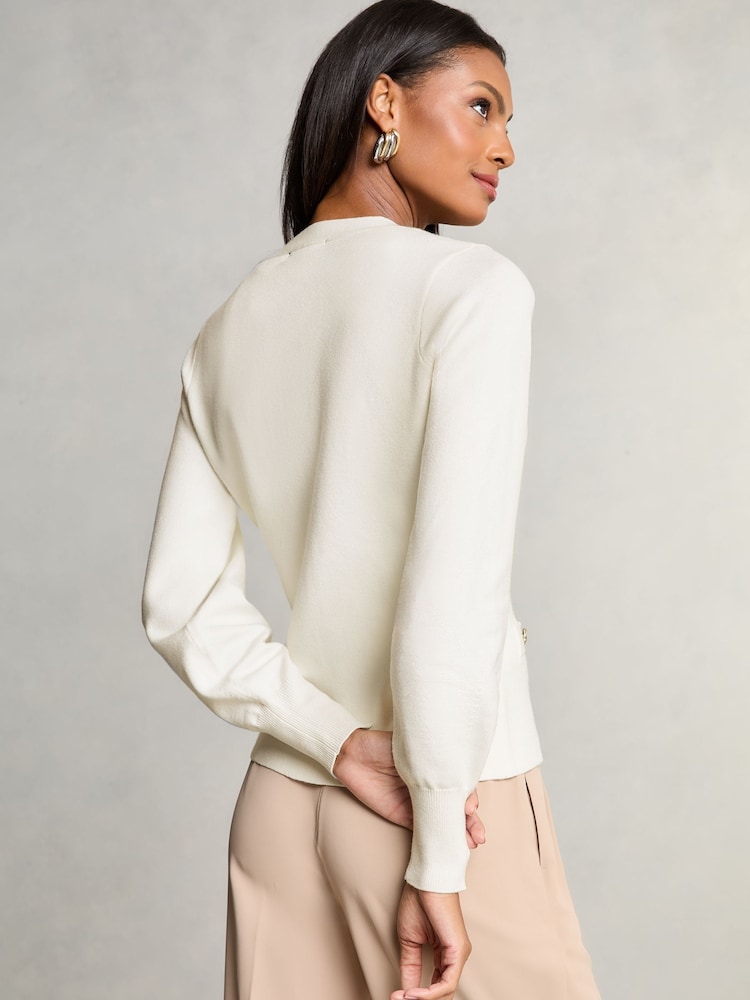 Lipsy Ivory White Structured Button Knit Cardigan - Image 4 of 4 Lipsy Ivory White Structured Button Knit Cardigan - Image 4 of 4