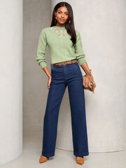 Lipsy Green Lace Yolk Knitted Cable  Jumper - Image 2 of 4