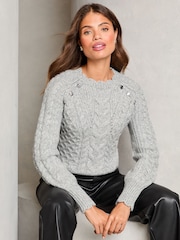 Lipsy Grey Cable Button Detail Knitted Jumper - Image 1 of 4