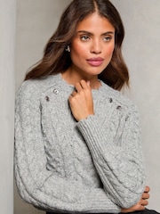Lipsy Grey Cable Button Detail Knitted Jumper - Image 3 of 4