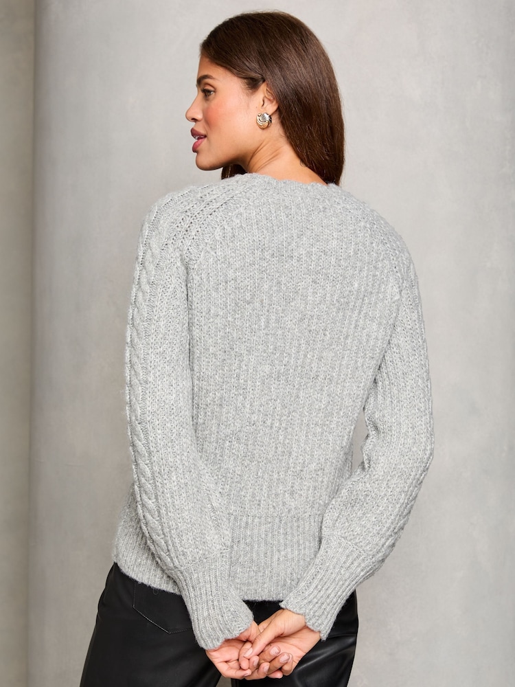 Lipsy Grey Cable Button Detail Knitted Jumper - Image 4 of 4