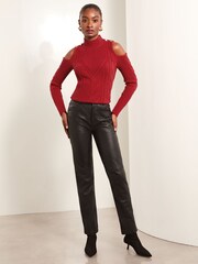Lipsy Red Cold Shoulder Cable Knitted Jumper - Image 3 of 4