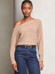 Lipsy Camel Cable Detail Slash Batwing Knitted Jumper - Image 1 of 4