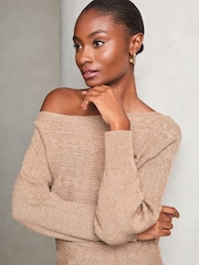 Lipsy Camel Cable Detail Slash Batwing Knitted Jumper - Image 2 of 4