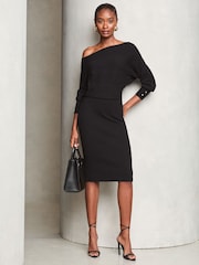 Lipsy Black Slash Neck Cable Knitted Dress - Image 1 of 4