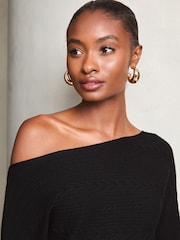 Lipsy Black Slash Neck Cable Knitted Dress - Image 2 of 4