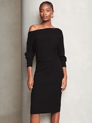 Lipsy Black Slash Neck Cable Knitted Dress - Image 3 of 4