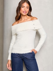 Lipsy Ivory White Off The Shoulder Knitted Jumper - Image 1 of 4