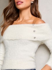 Lipsy Ivory White Off The Shoulder Knitted Jumper - Image 2 of 4