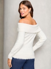 Lipsy Ivory White Off The Shoulder Knitted Jumper - Image 4 of 4