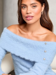 Lipsy Blue Off The Shoulder Knitted Jumper - Image 2 of 4